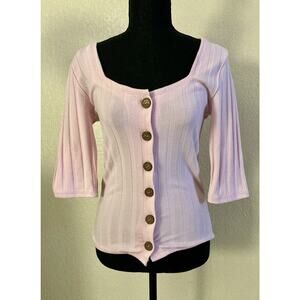 Free People Top Ribbed Button Front Barbie Pink Coquette Size Medium